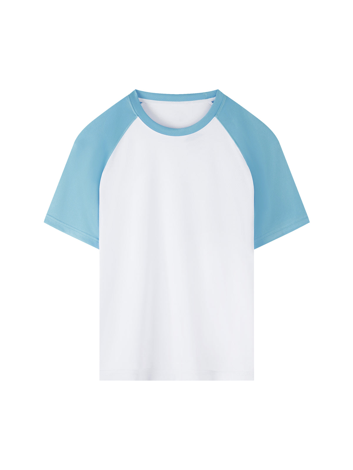 White with Blue Contrast Raglan Sleeve Mesh T-Shirt front product view