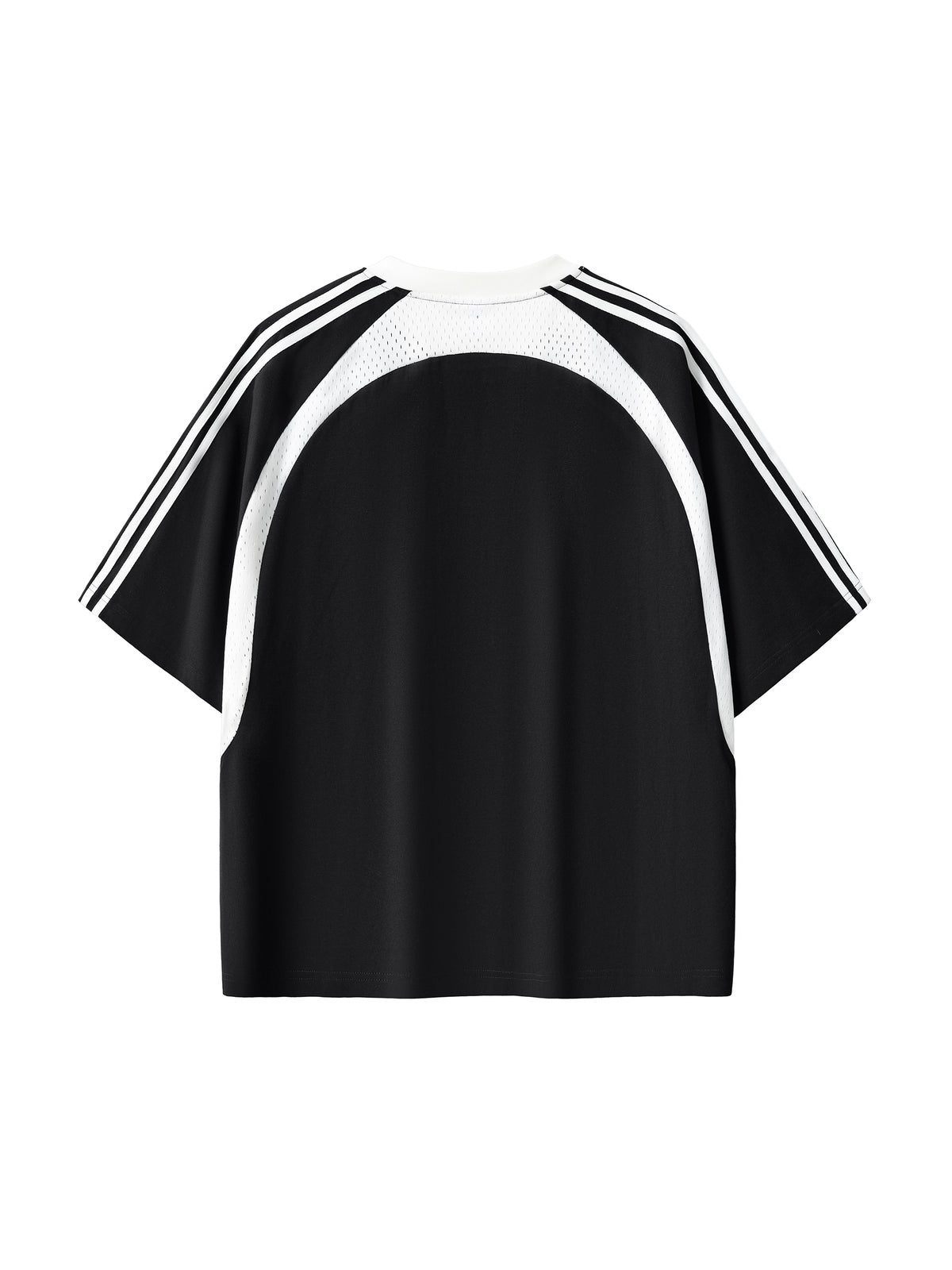 Black with White Contrast Stripes Panel Mesh T-Shirt back product view