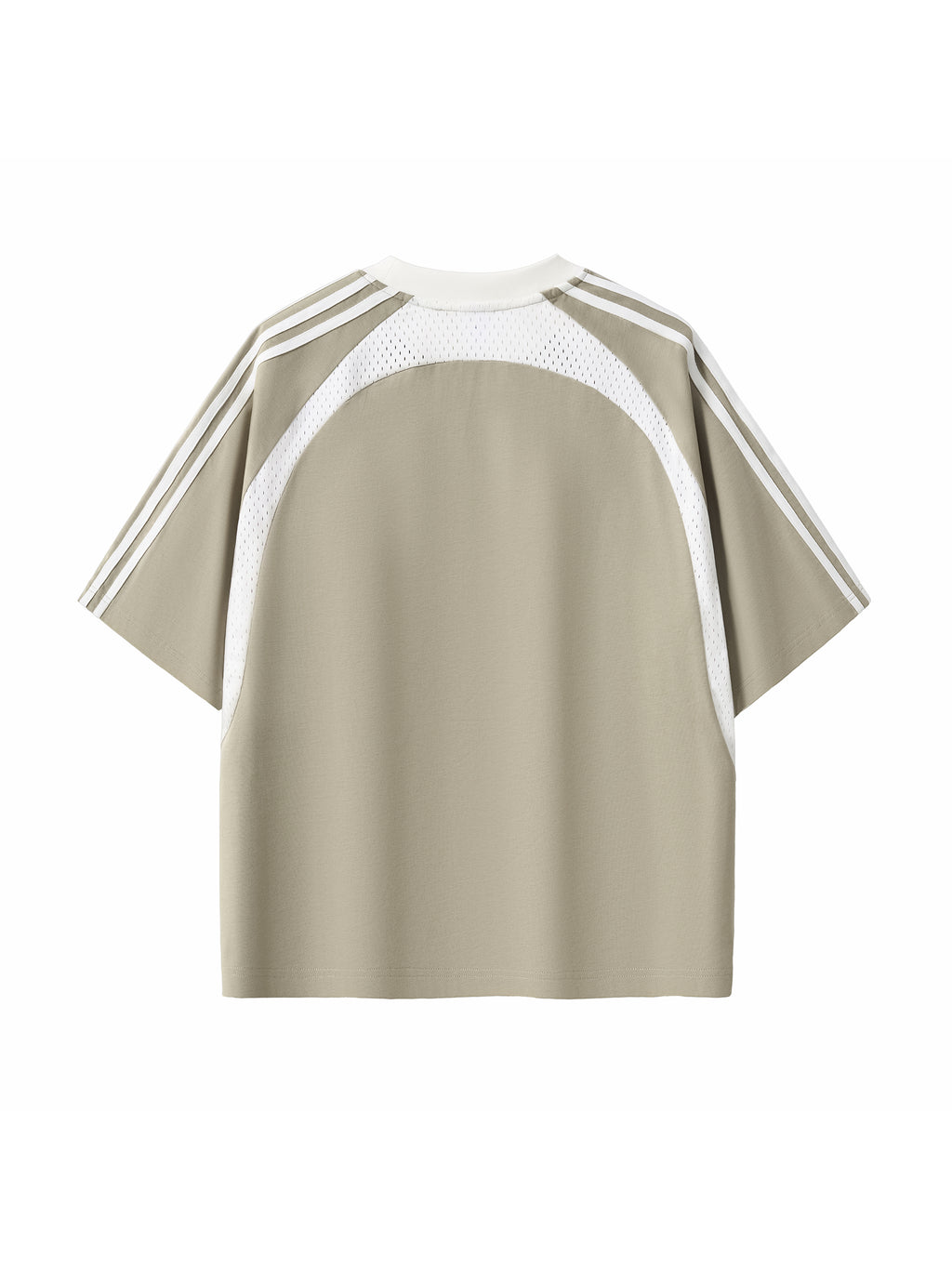 Grey Green with White Unisex Contrast-Stripe Panel Mesh T-Shirt back product view