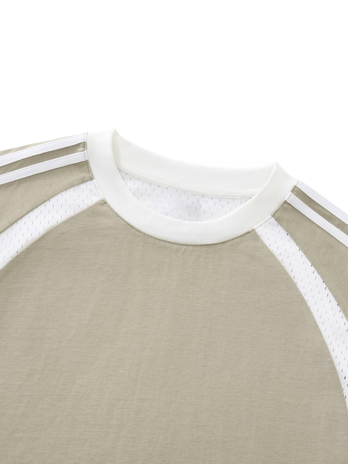 Contrast Stripes Panel Mesh T-Shirt neckline and shoulder stripe detail