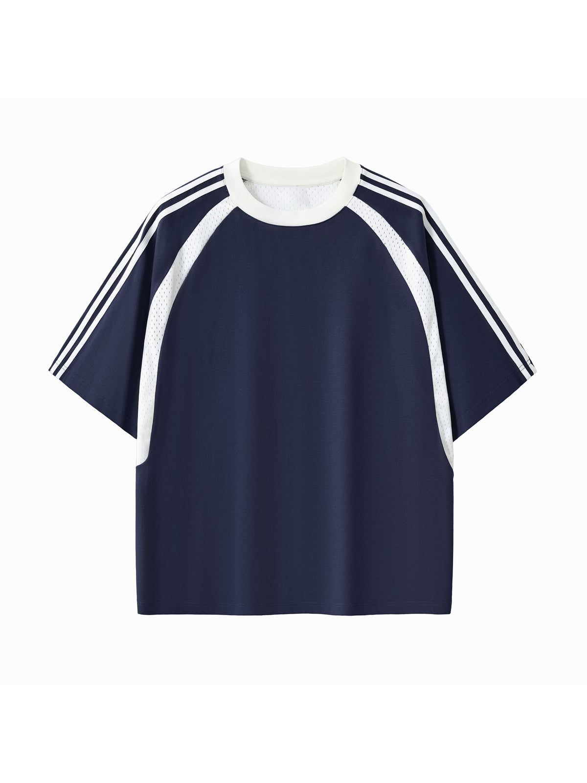 Royal Blue with White Contrast Stripes Panel Mesh T-Shirt front product view