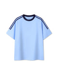 Off Script Contrast Tape Crewneck Cotton T-Shirt - Light Blue front view