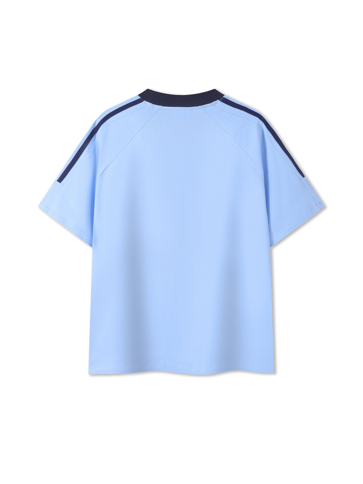 Off Script Contrast Tape Crewneck Cotton T-Shirt - Light Blue back view