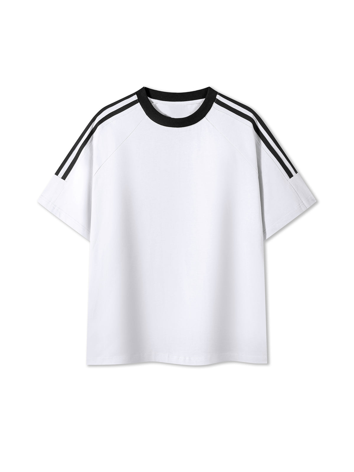 Off Script Contrast Tape Crewneck Cotton T-Shirt - White front view