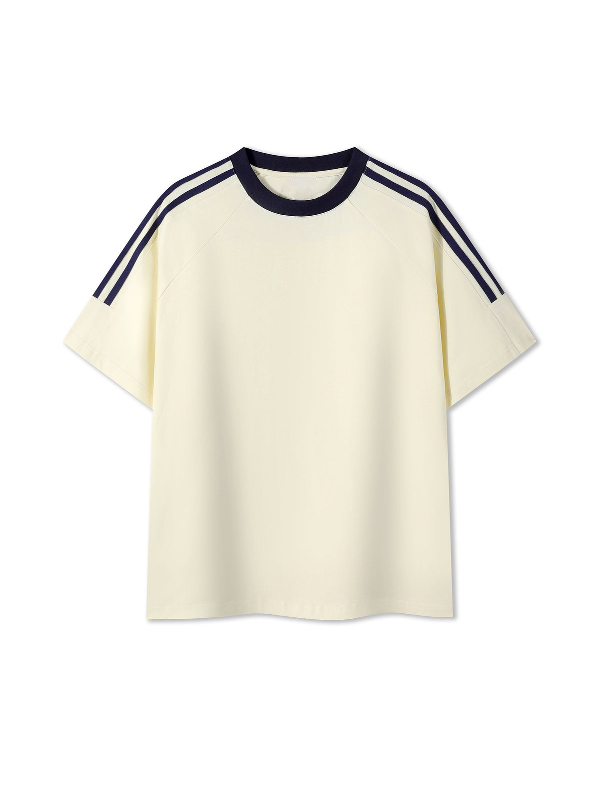 Off Script Contrast Tape Crewneck Cotton T-Shirt - Mild Apricot front view
