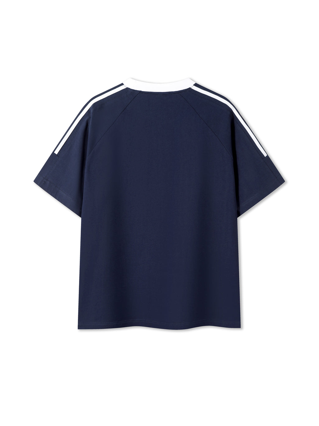 Off Script Contrast Tape Crewneck Cotton T-Shirt - Navy Blue back view