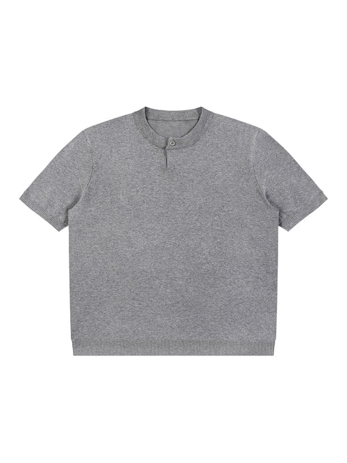 Off Script Cotton Knit Short Sleeve Henley T-Shirt - Flower Gray front view