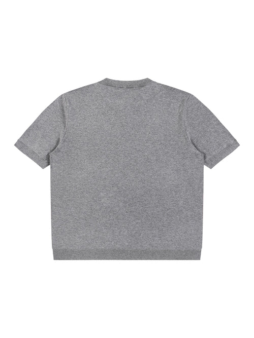 Off Script Cotton Knit Short Sleeve Henley T-Shirt - Flower Gray back view