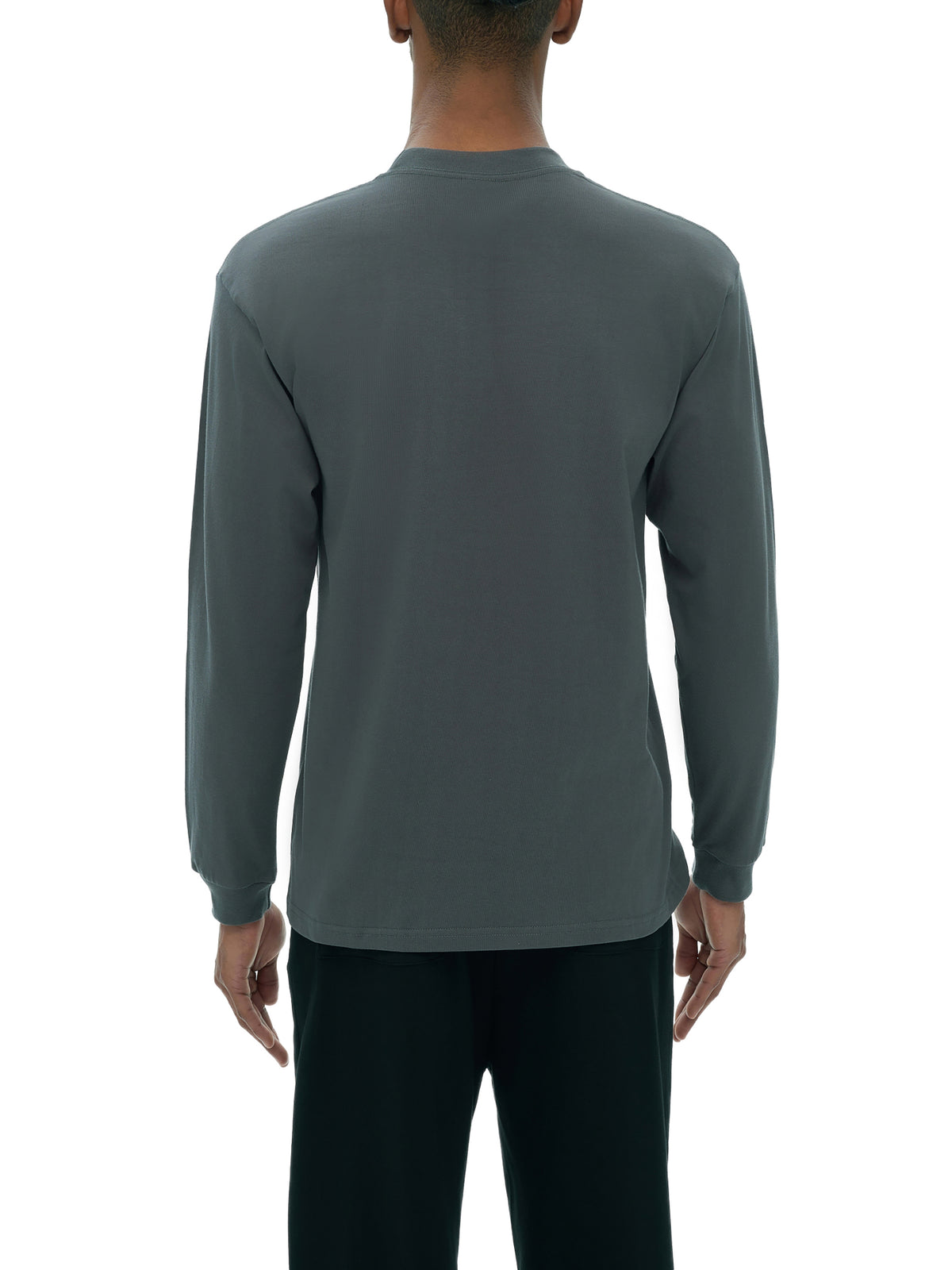 Off Script Crew Neck Drop Shoulder Long Sleeve Shirt - Dark Gray male model back view