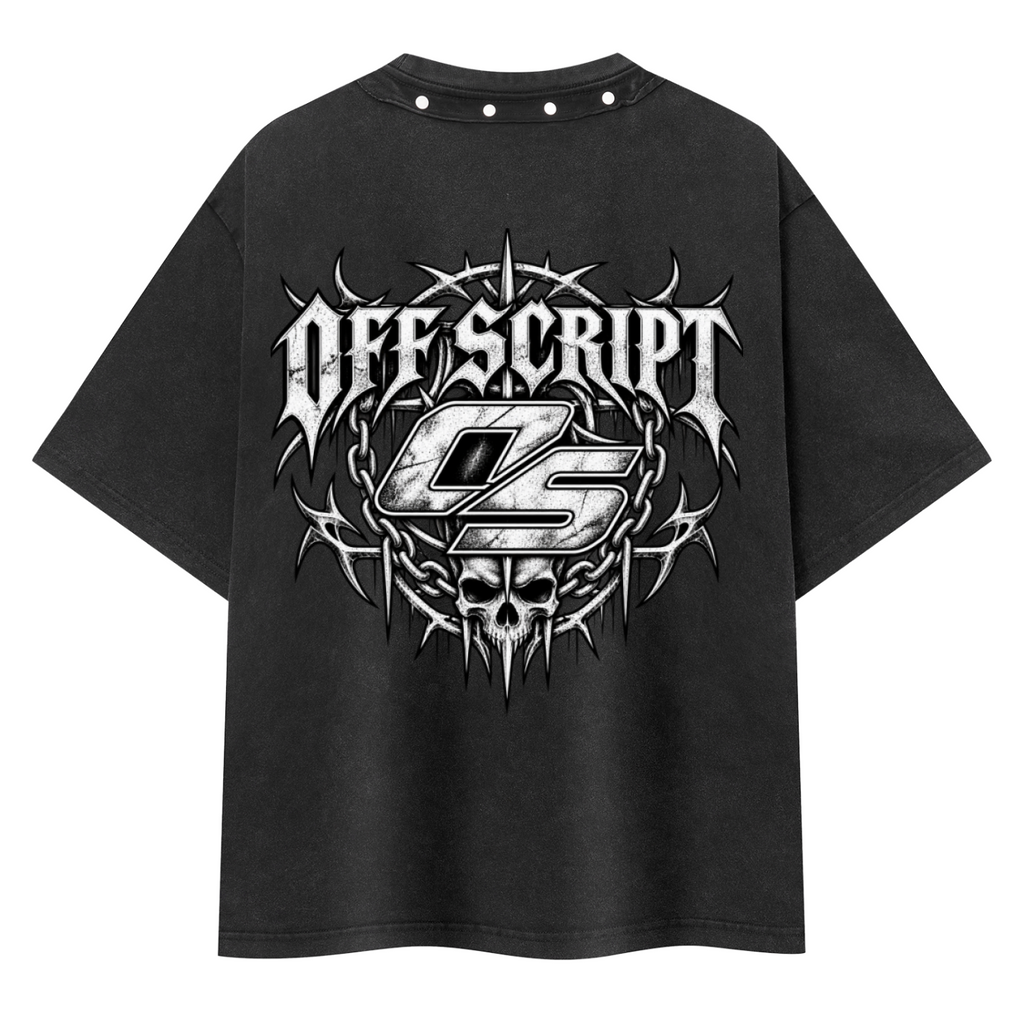 Off Script Gothic Skull Washed Boxy Studded T-Shirt