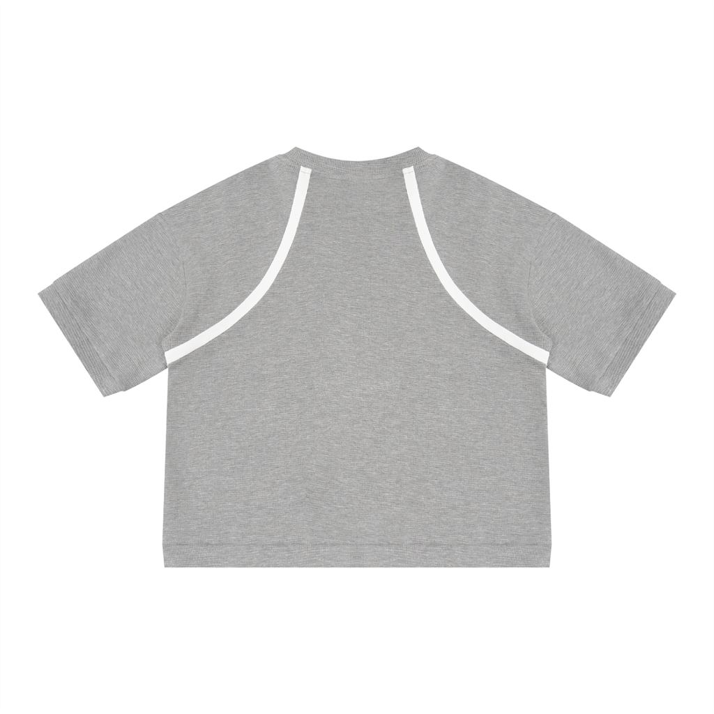 Light Gray with White Unisex Color Block Waffle Boxy T-Shirt back product view
