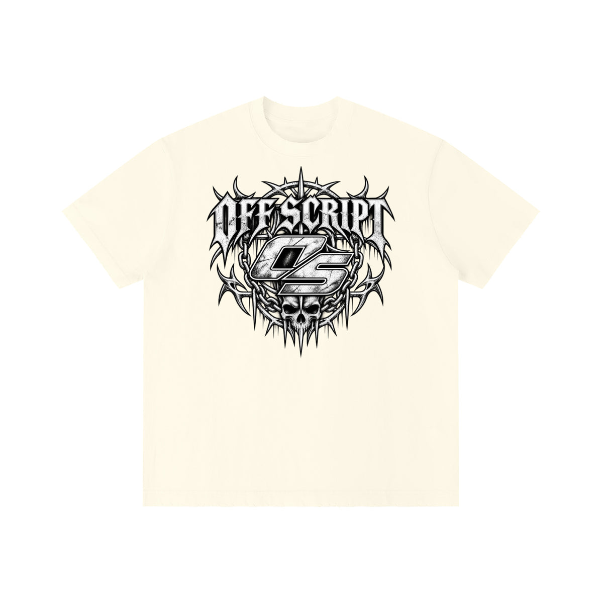Off Script Gothic Skull Front-Print Vintage Wash Distressed T-Shirt