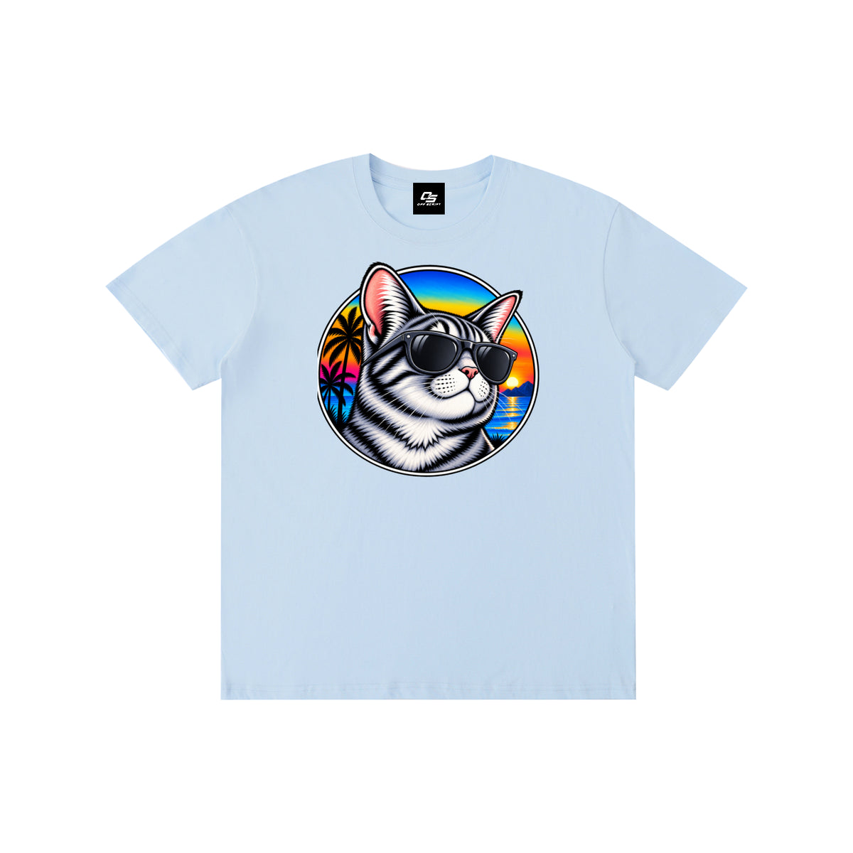 Cool Cat Tropical Sunset Pure Cotton Unisex T-Shirt