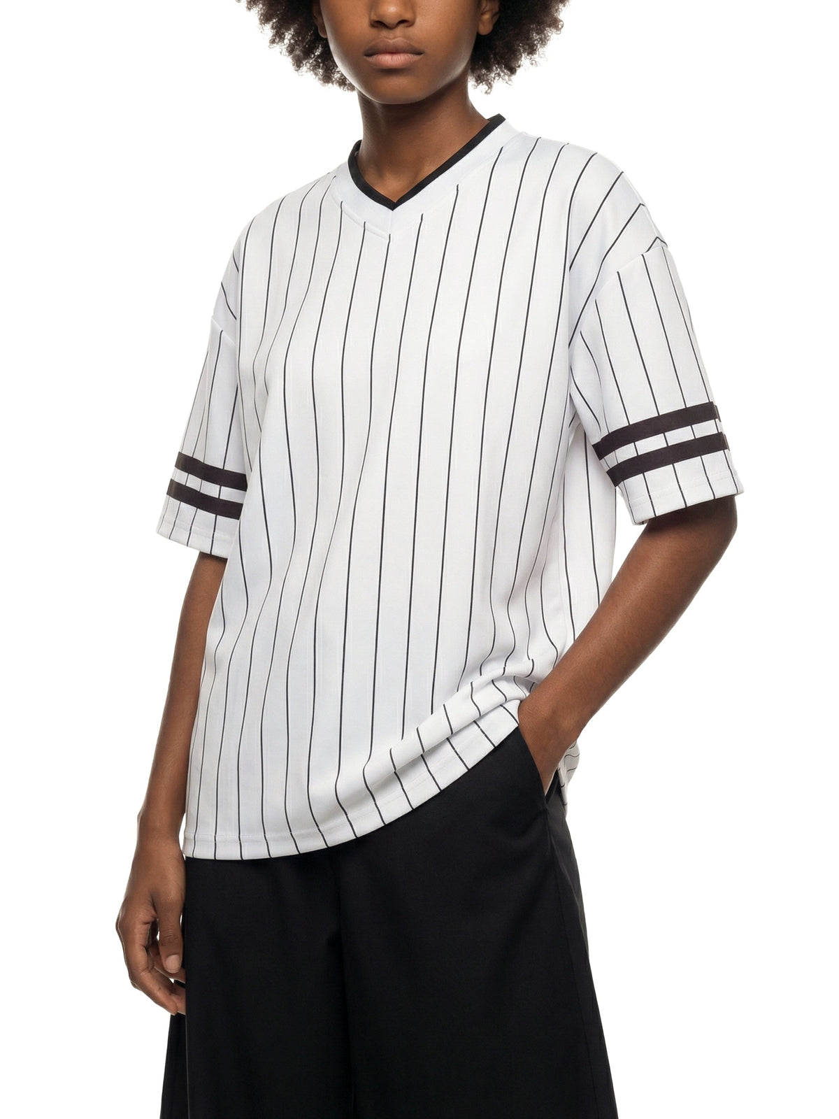 Unisex Striped Loose V-Neck T-Shirt