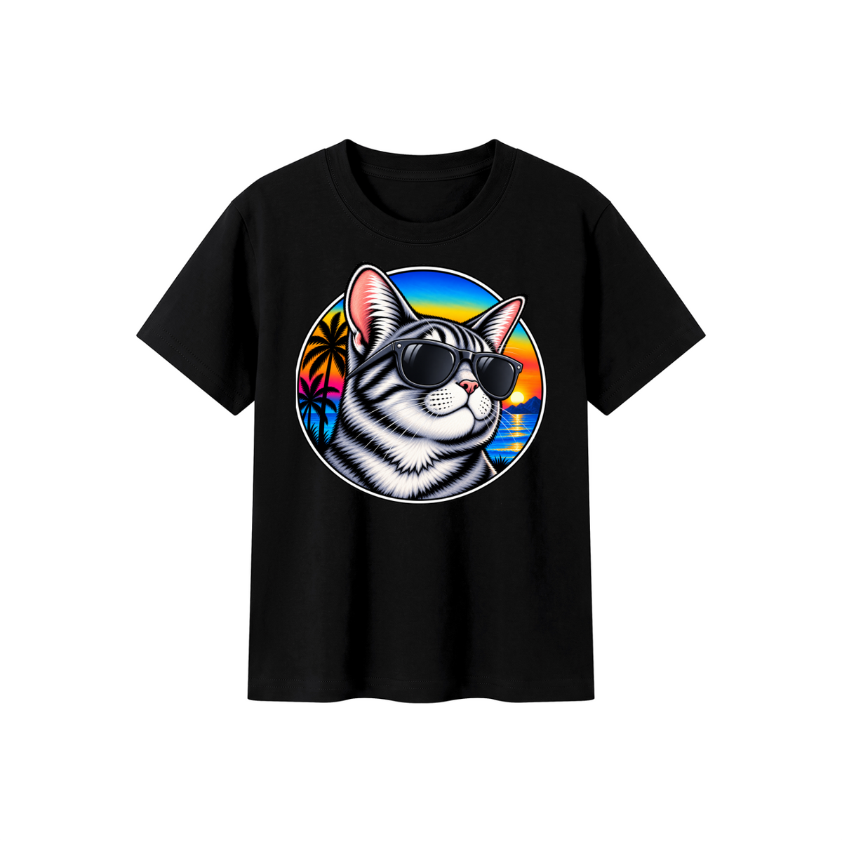 Cat Sunset Kids' Crewneck Short-Sleeve T-Shirt