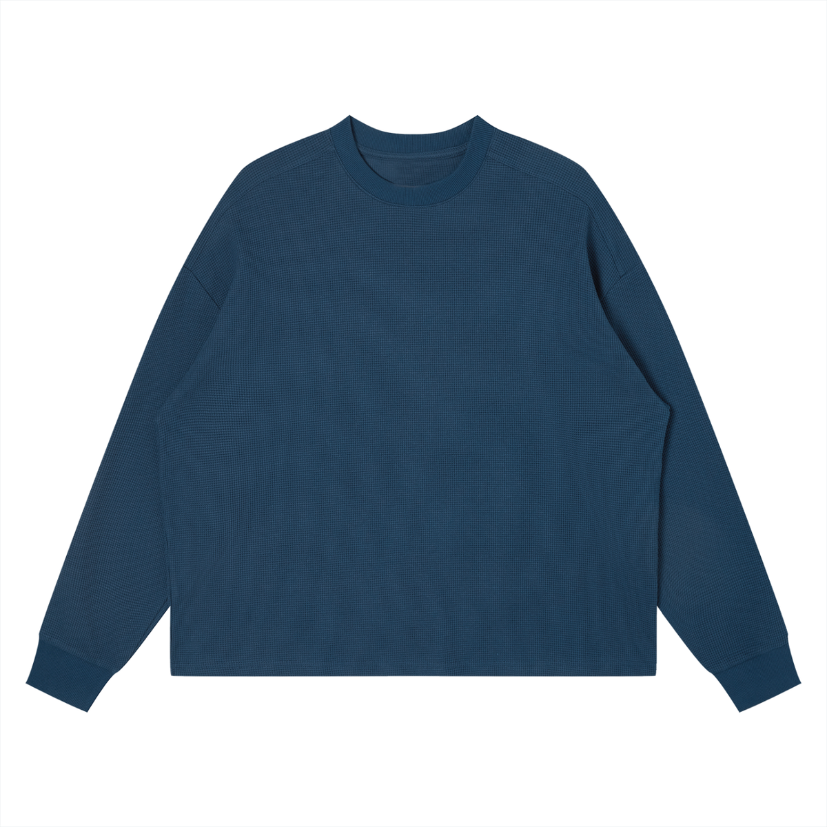 Off Script Waffle Boxy Long Sleeve T-Shirt - Haze Blue front view