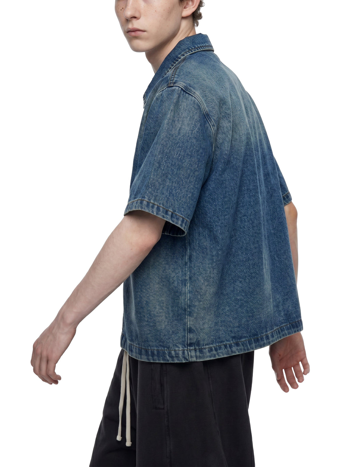 Unisex Vintage Washed Full-Zip Denim Shirt