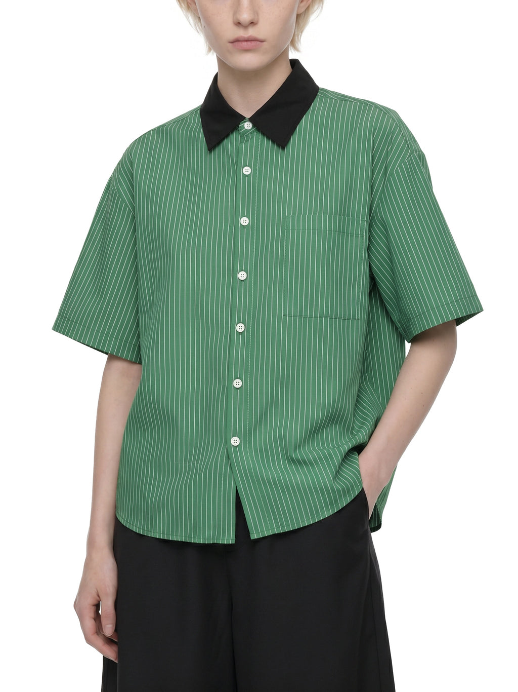 Unisex Striped Boxy Contrast Collar Shirt