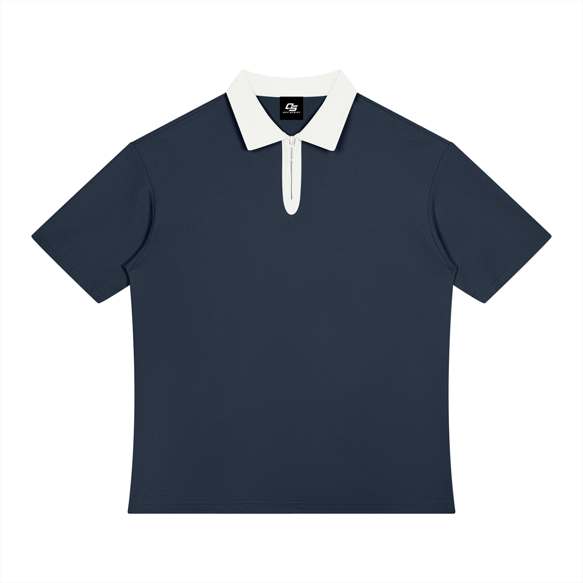 Navy Blue with White Unisex Color Block Quarter-Zip Polo Shirt front product view