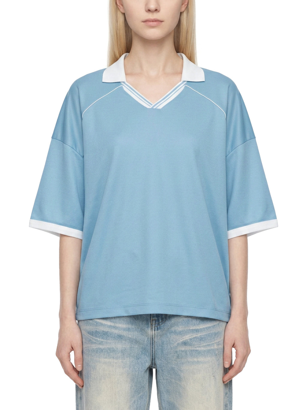 Unisex Collared Piping Boxy Soccer Jersey