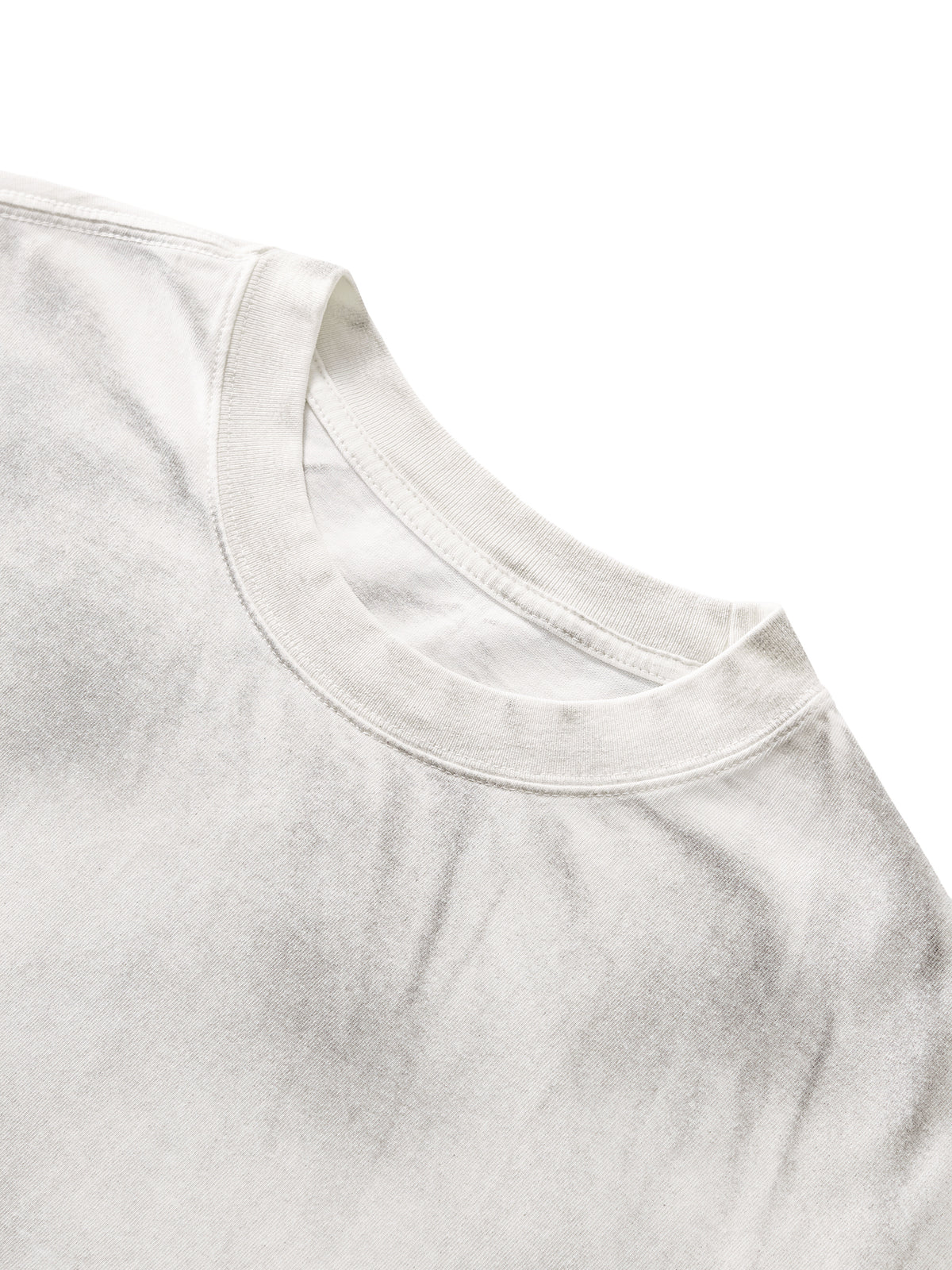 Off Script Dirty Washed Loose T-Shirt - White Gray neckline detail