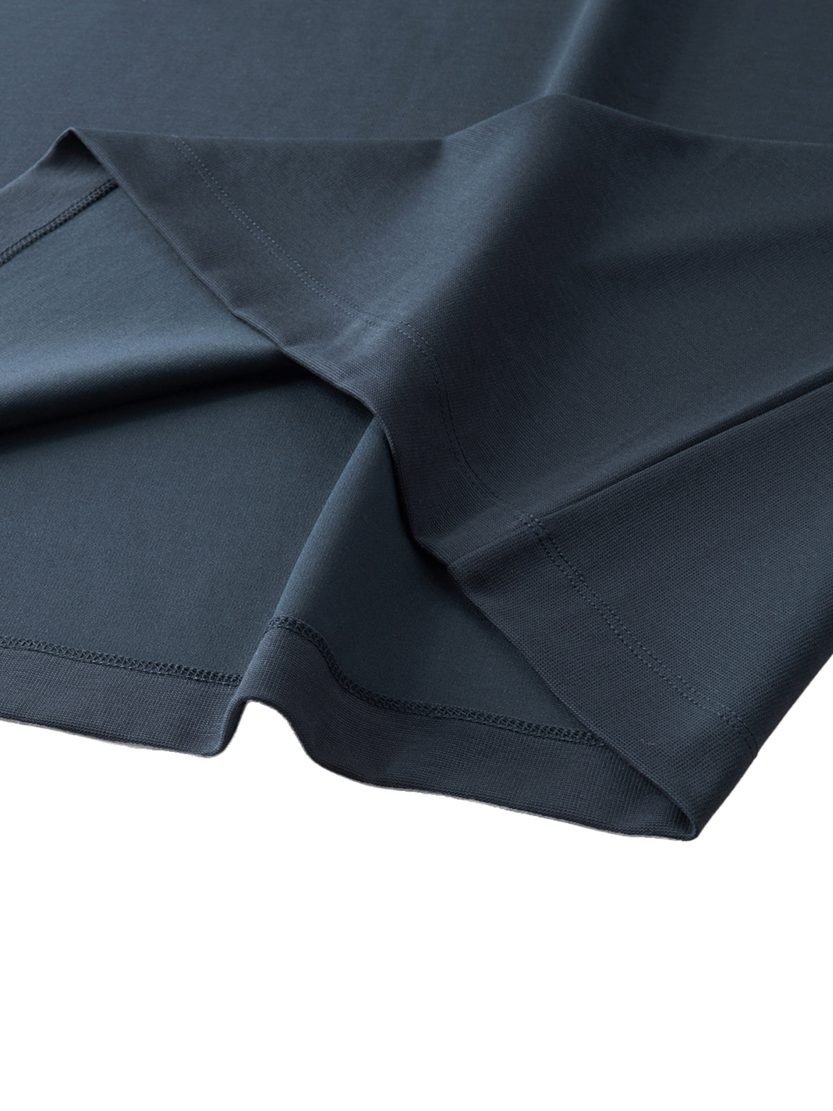 Drop Shoulder Short-Sleeve Polo hem and stitching detail