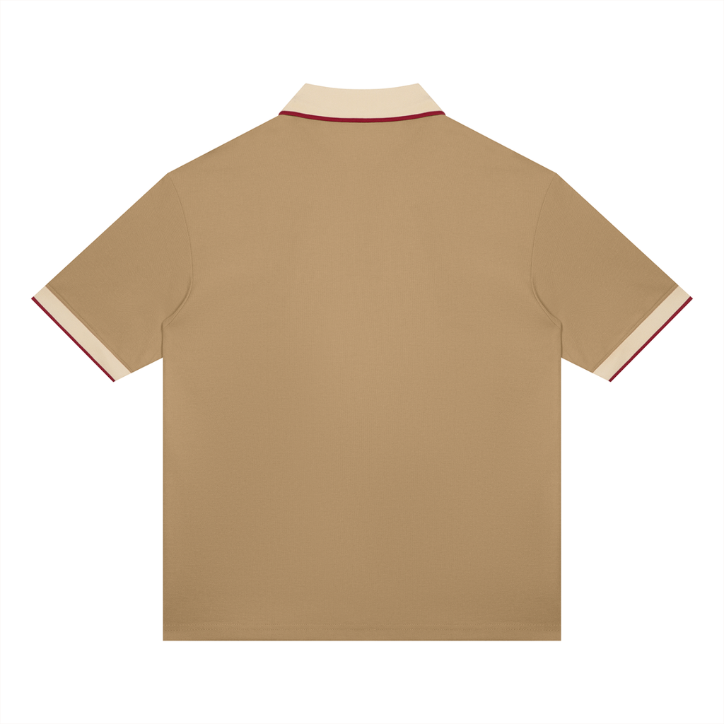 Khaki with Beige Camel Unisex Color Block Polo Shirt back product view