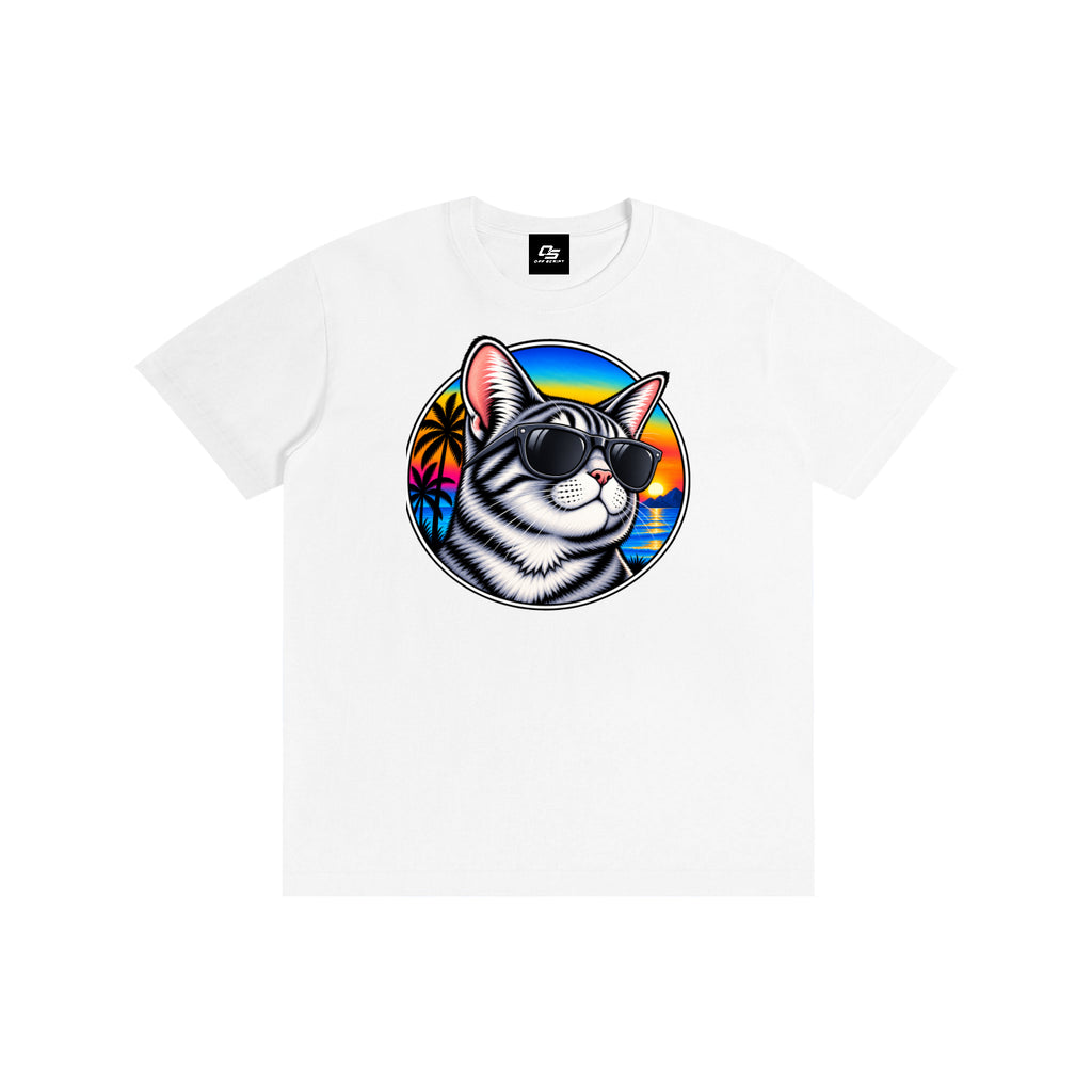 Cool Cat Tropical Sunset Pure Cotton Unisex T-Shirt
