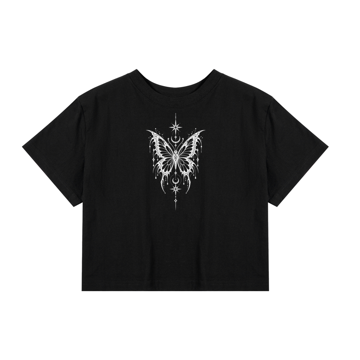 Celestial Butterfly Women’s Cropped T-Shirt - Black front