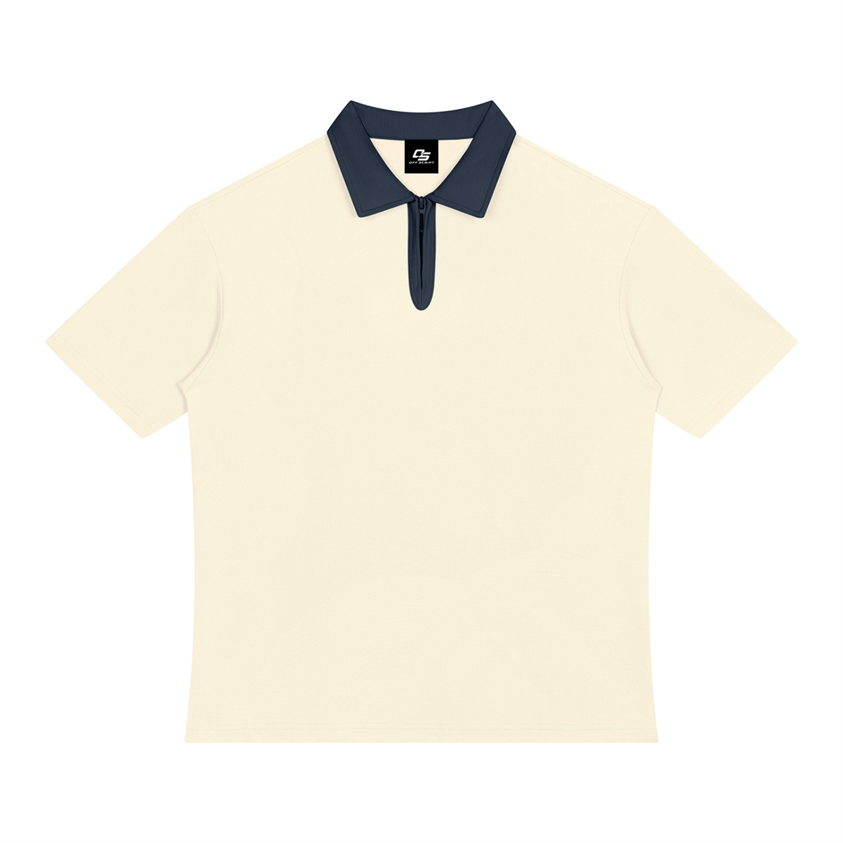 Apricot with Navy Blue Unisex Color Block Quarter-Zip Polo Shirt front product view