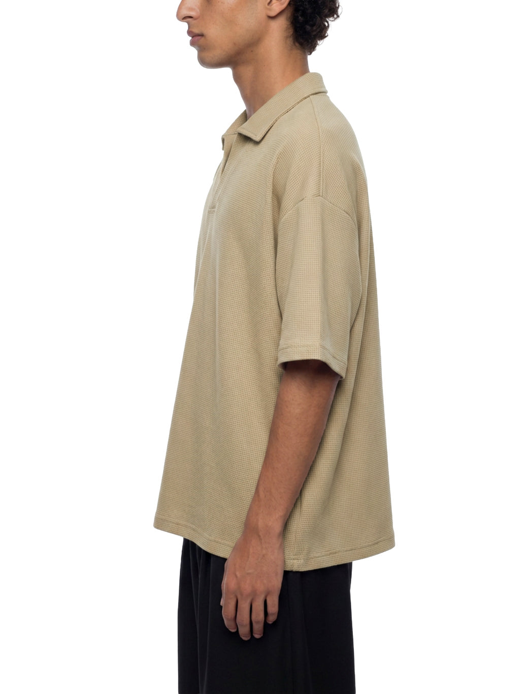 Unisex Vintage Wash Waffle Boxy Polo Shirt