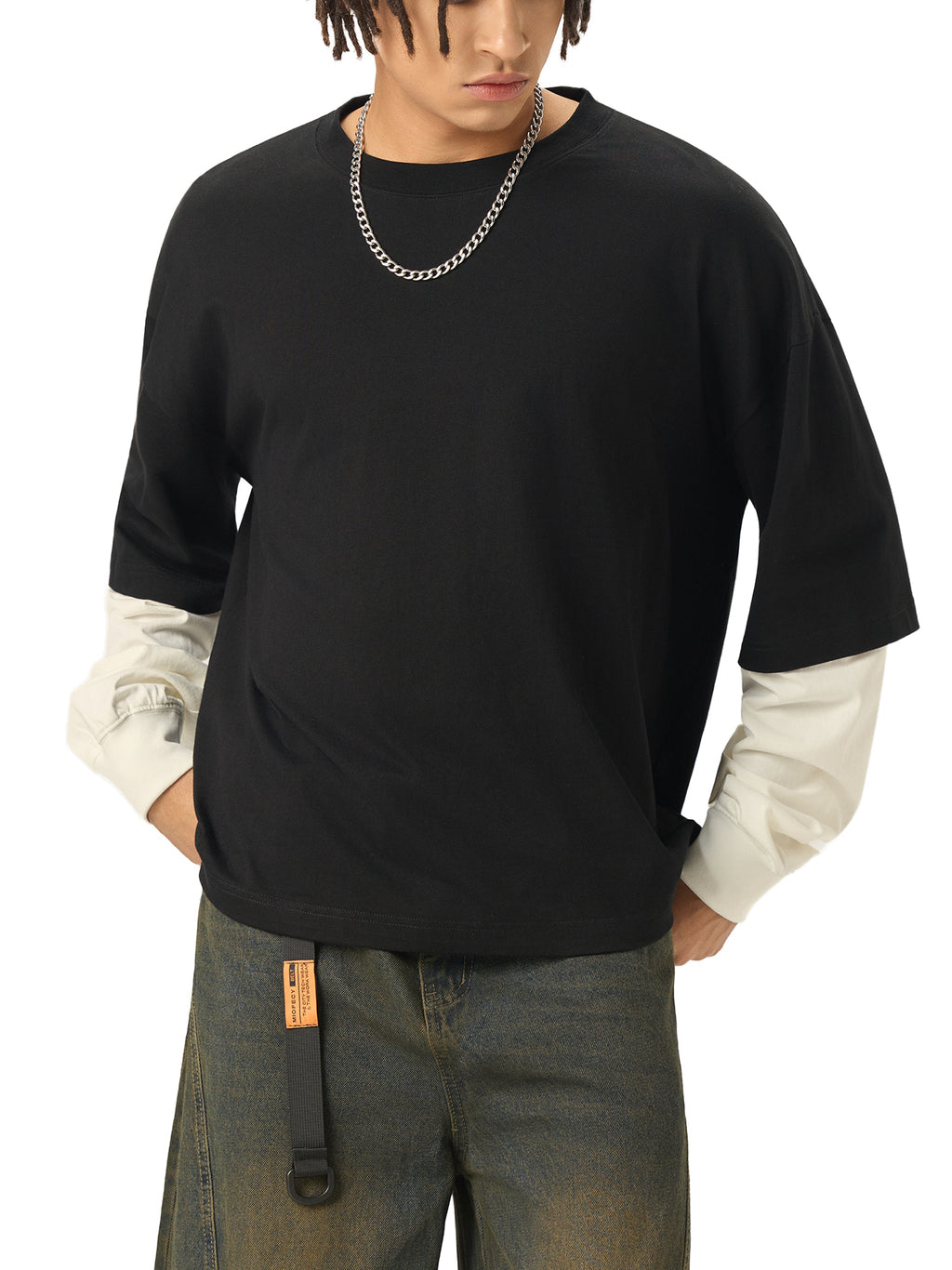 Unisex Layered Contrast-Sleeve Long-Sleeve T-Shirt gallery view