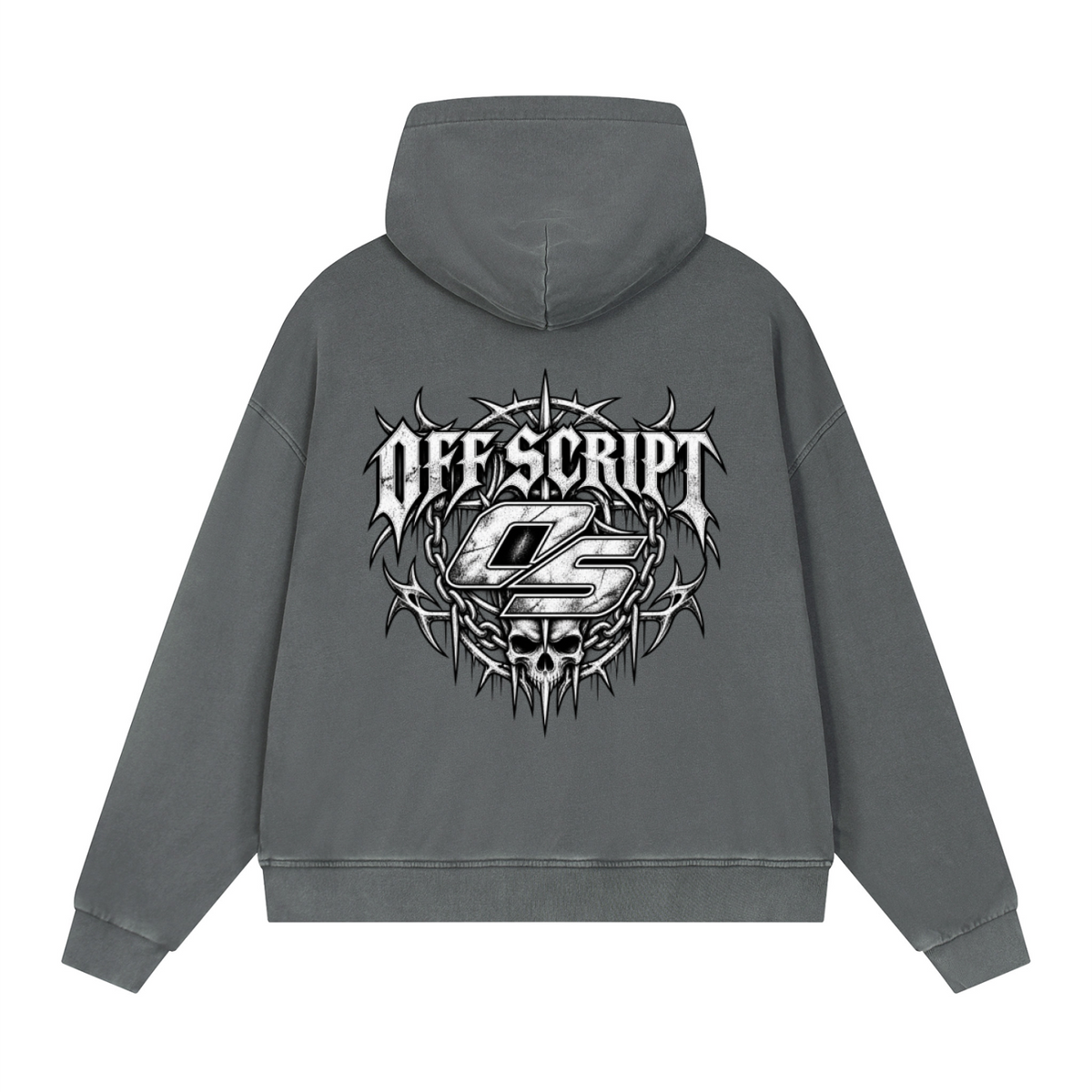 Off Script Gothic Skull Vintage Wash Full Zip Boxy Hoodie