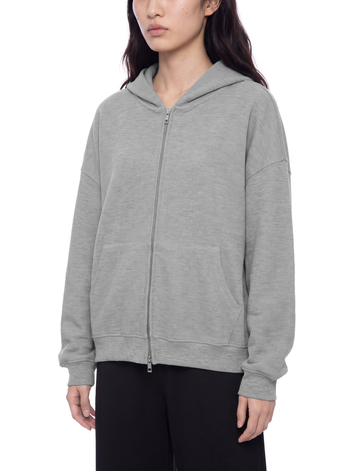Unisex Waffle Boxy Full-Zip Hoodie