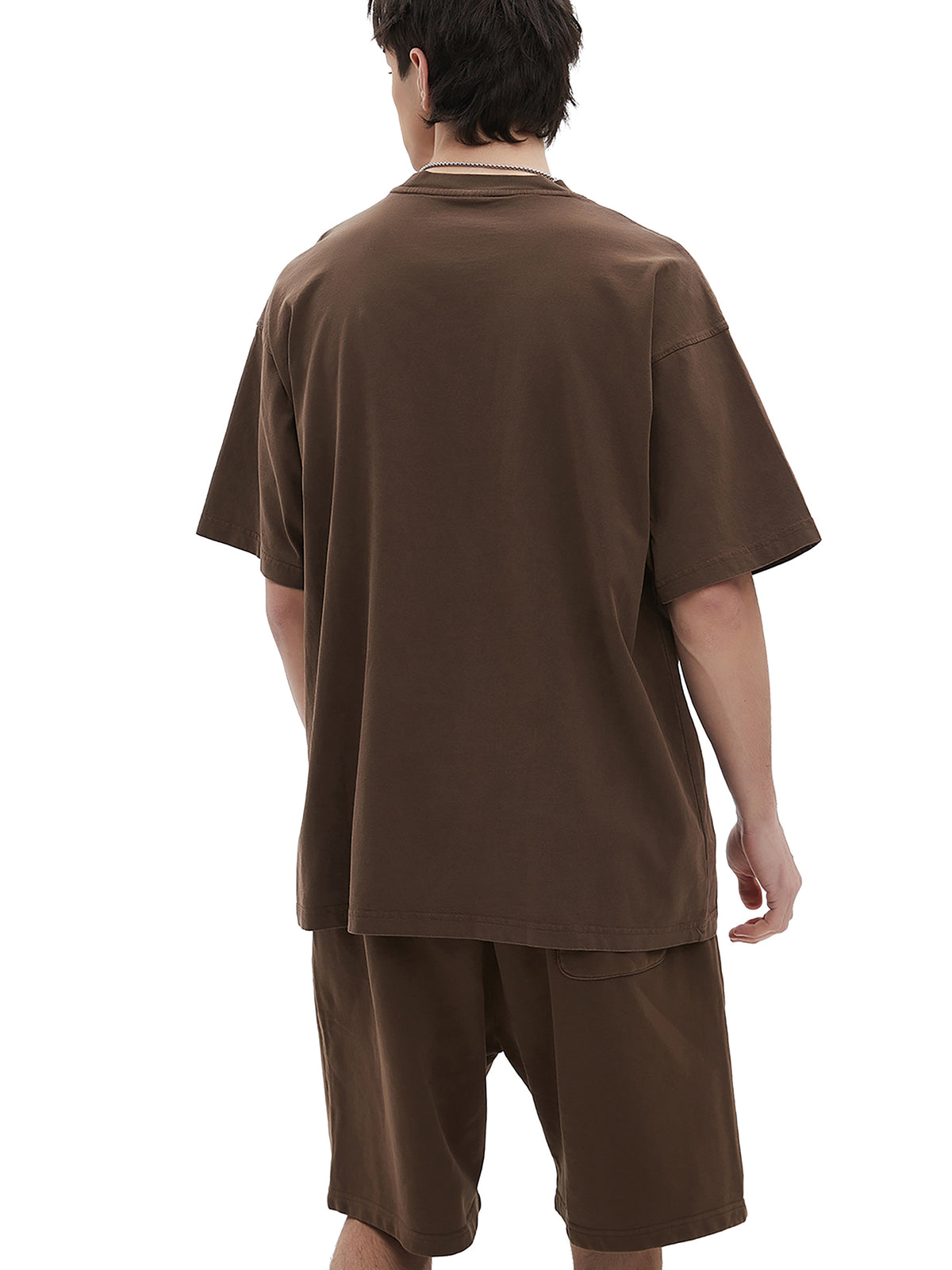 Camel Enzyme Washed T-Shirt on male model rear view