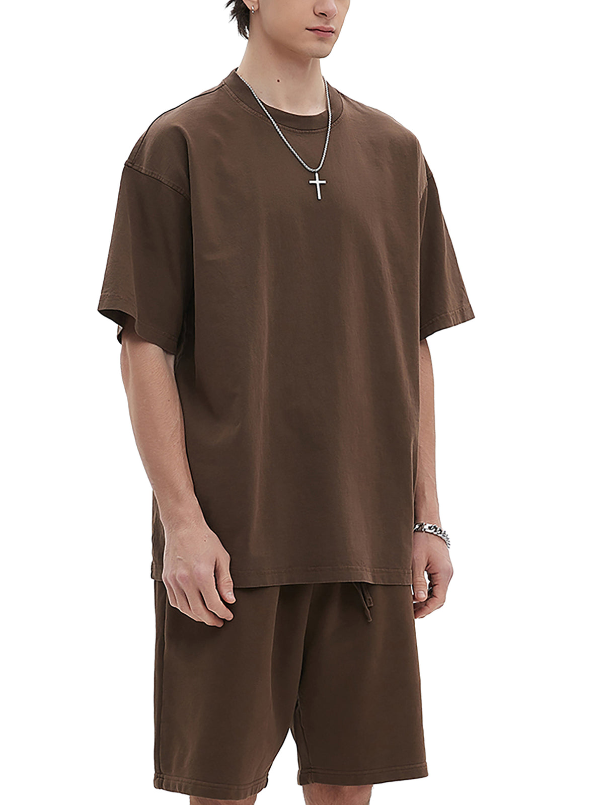 Camel Enzyme Washed T-Shirt on male model side view