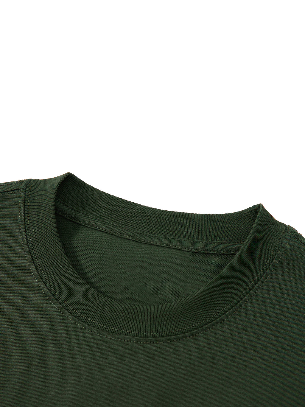 Off Script Essential Cotton Boxy T-Shirt - Dark Green collar detail