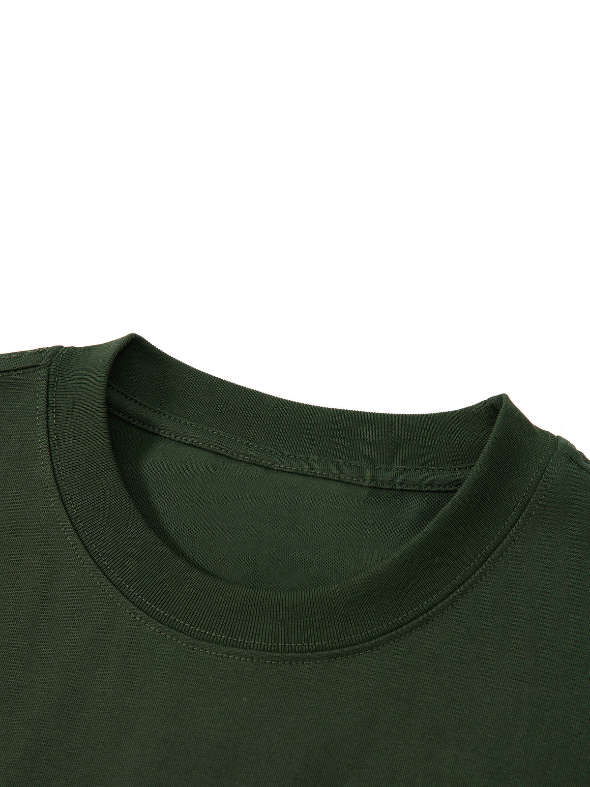 Off Script Essential Cotton Boxy T-Shirt - Dark Green collar detail