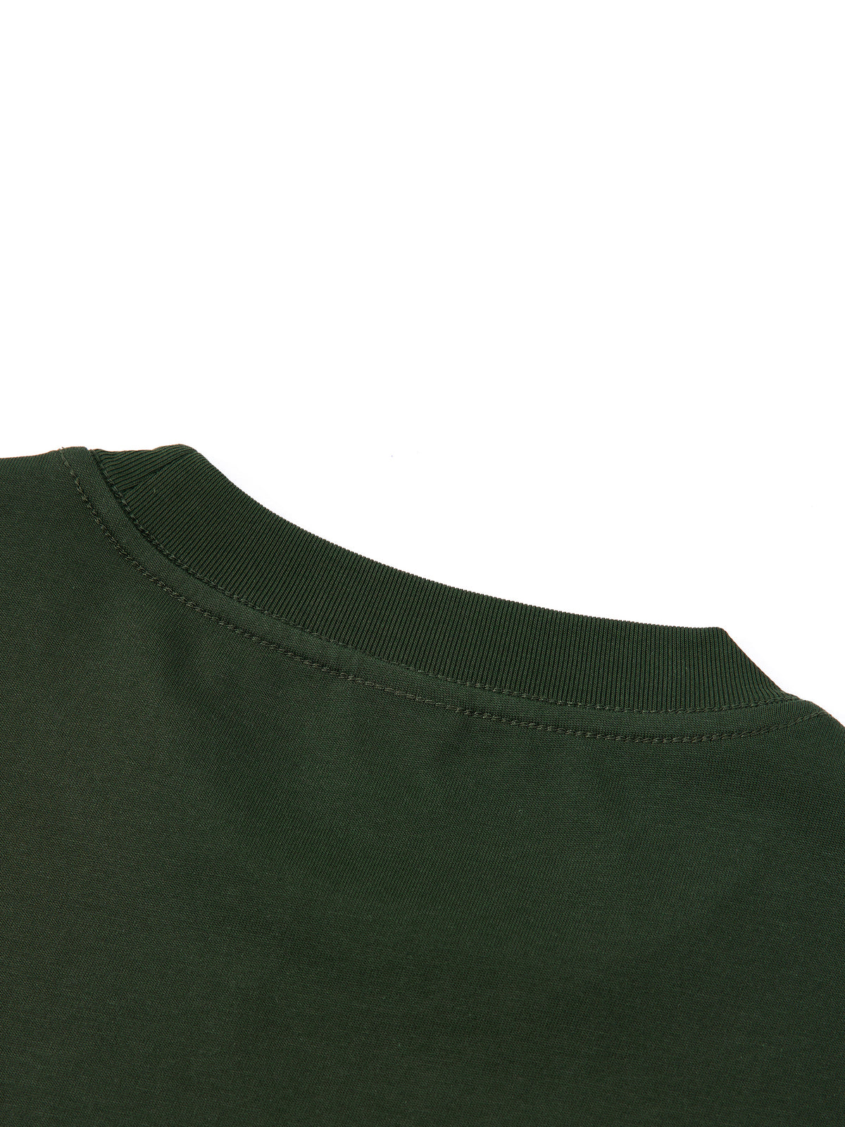 Off Script Essential Cotton Boxy T-Shirt - Dark Green neckline detail