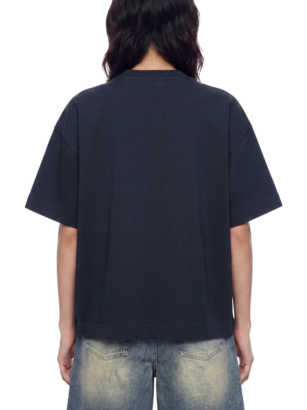 Off Script Essential Cotton Boxy T-Shirt - Navy Blue model back view