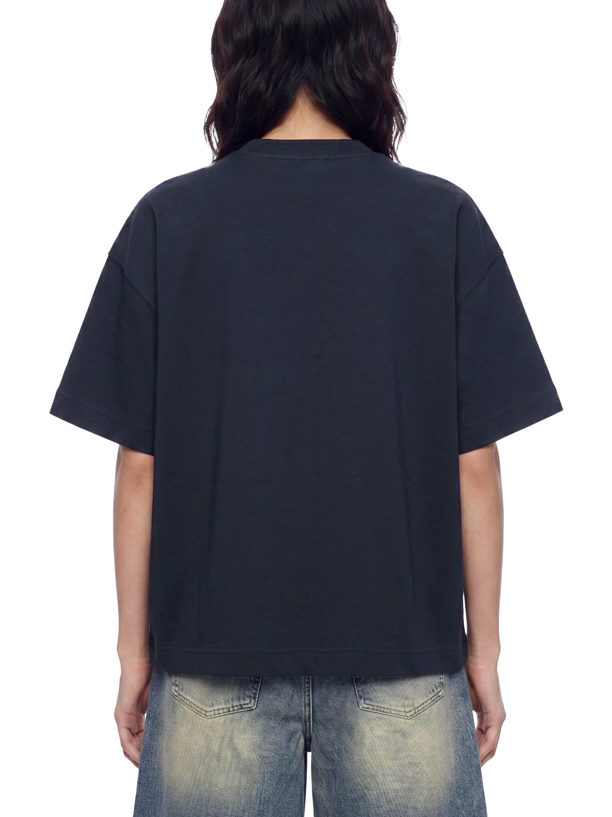 Off Script Essential Cotton Boxy T-Shirt - Navy Blue model back view
