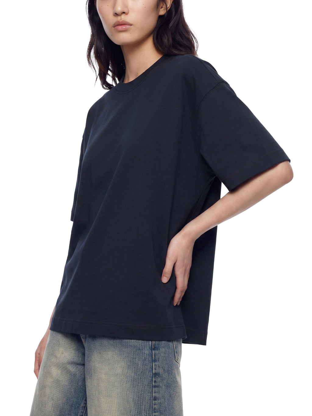 Off Script Essential Cotton Boxy T-Shirt - Navy Blue model walking view