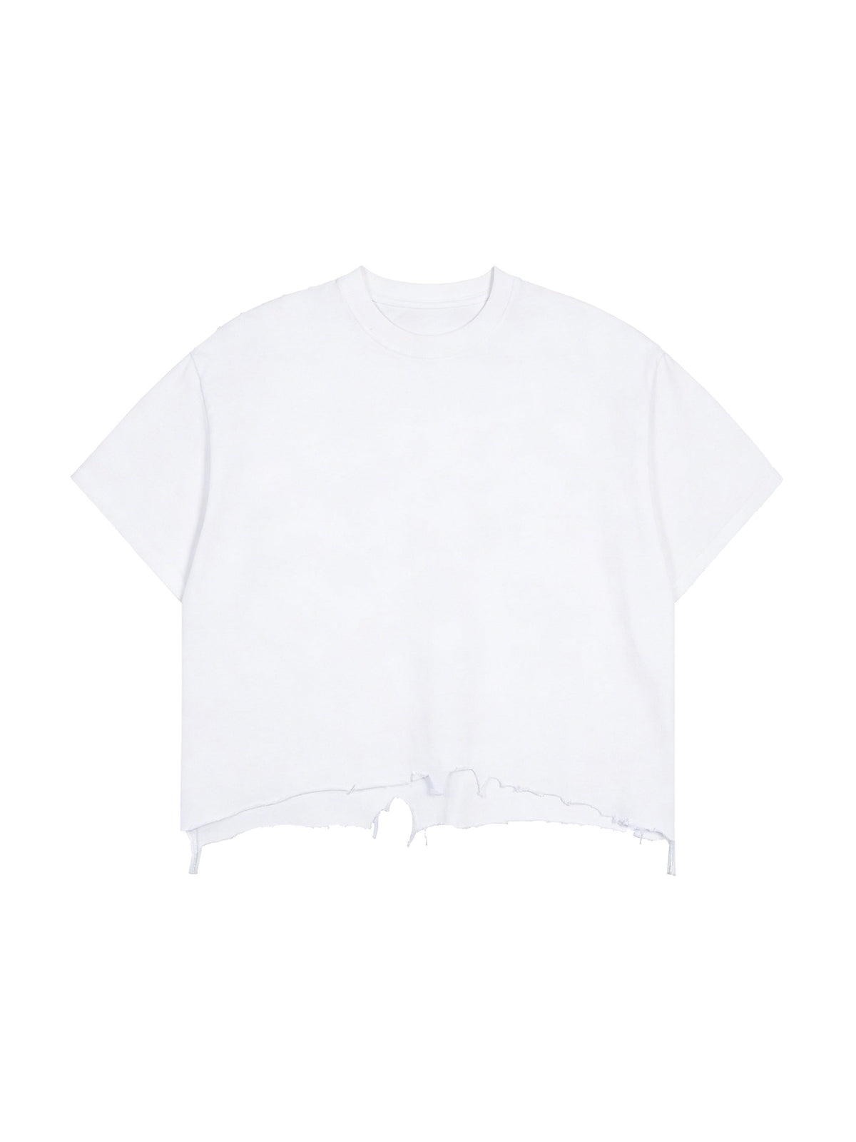 White Unisex Vintage-Wash Boxy Distressed-Hem T-Shirt front view