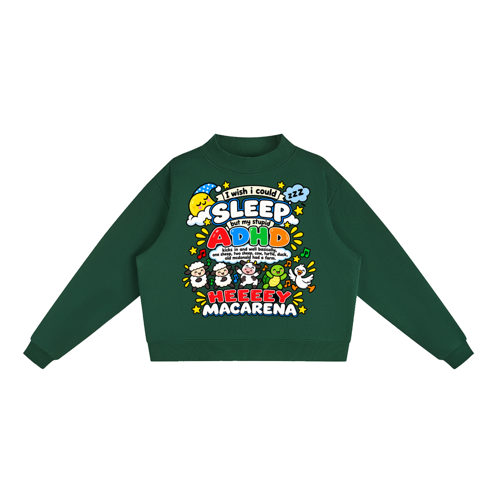 ADHD Macarena Women's Essential Fleece Mock-Neck Graphic Sweatshirt - Blackish Green front