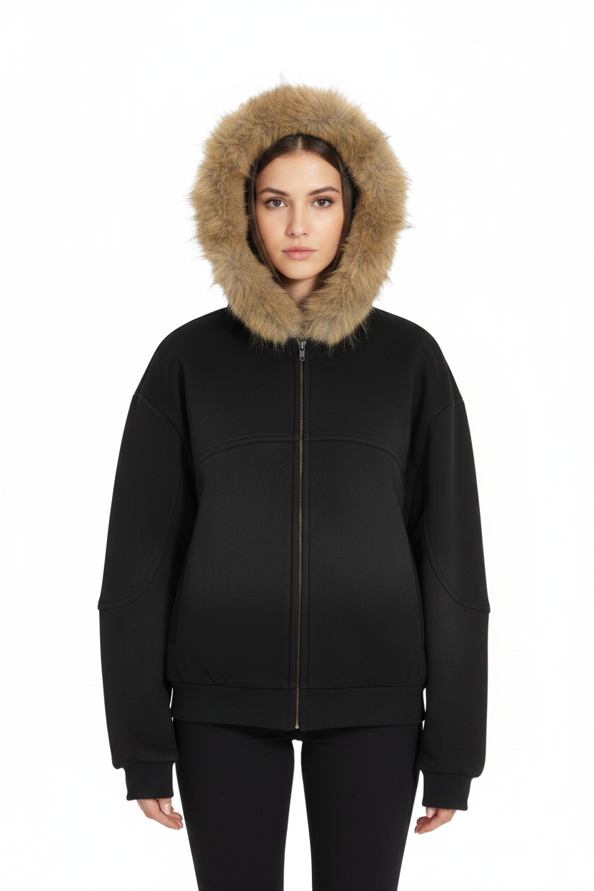 Sun Fade Boxy Detachable Fur Hoodie – product view 1