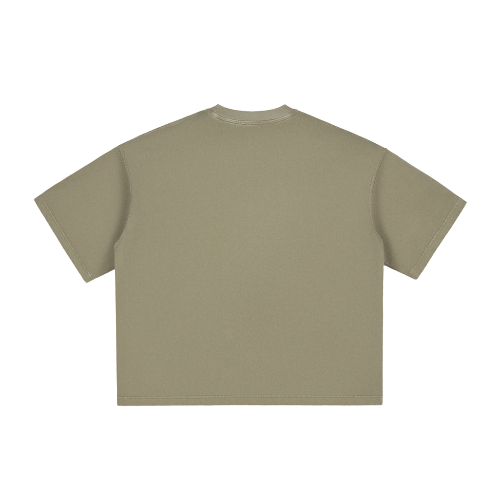 Grey Green Unisex vintage-washed boxy T-shirt back view