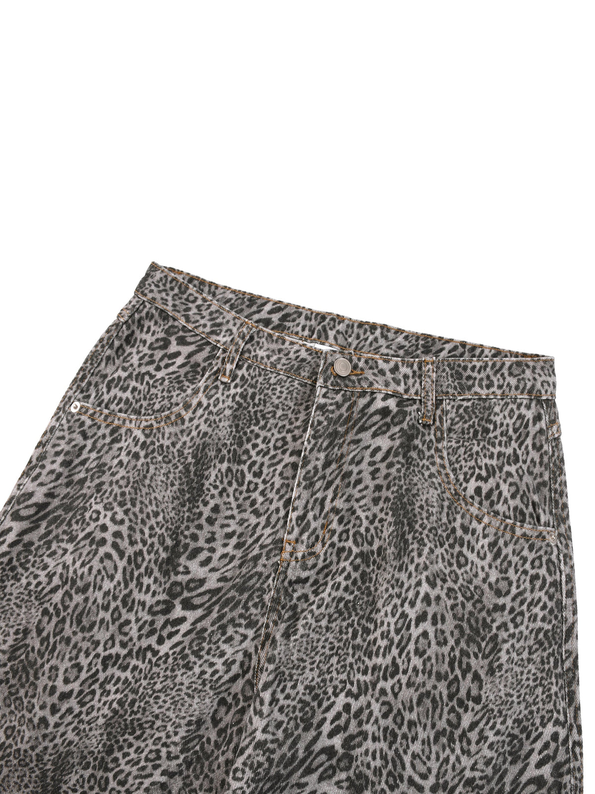 Unisex Vintage Wash Leopard Wide Leg Jeans