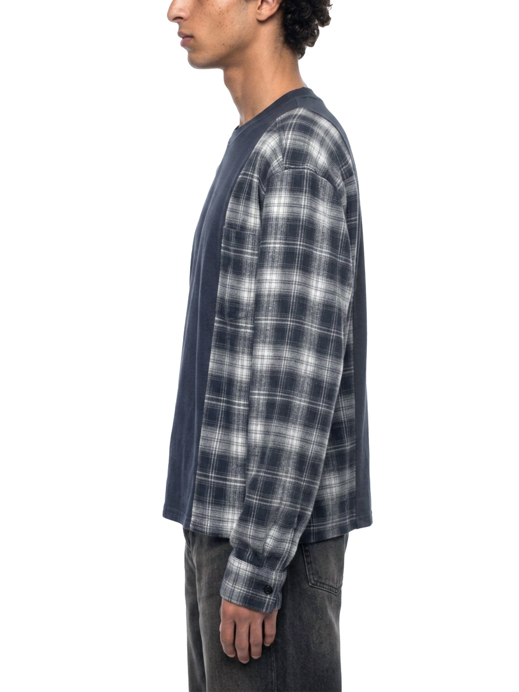 Unisex Plaid Panel Long Sleeve T-Shirt