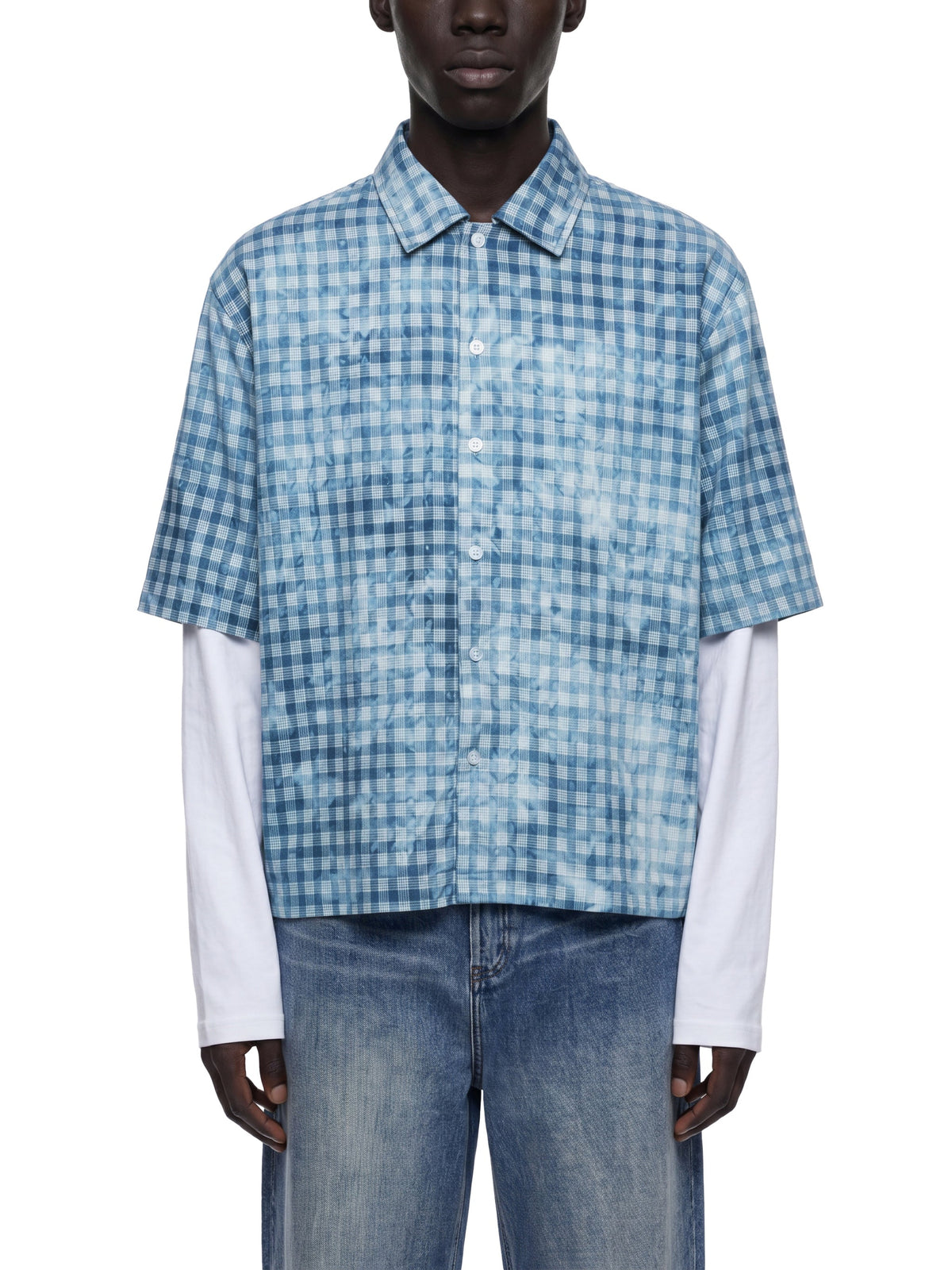Unisex Vintage Wash Plaid Short Sleeve Shirt