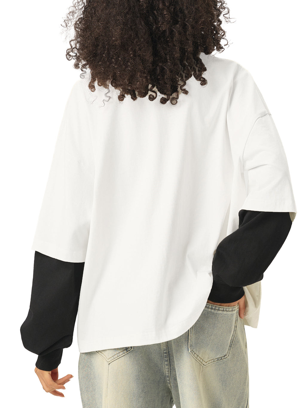 Unisex Layered Contrast-Sleeve Long-Sleeve T-Shirt gallery view